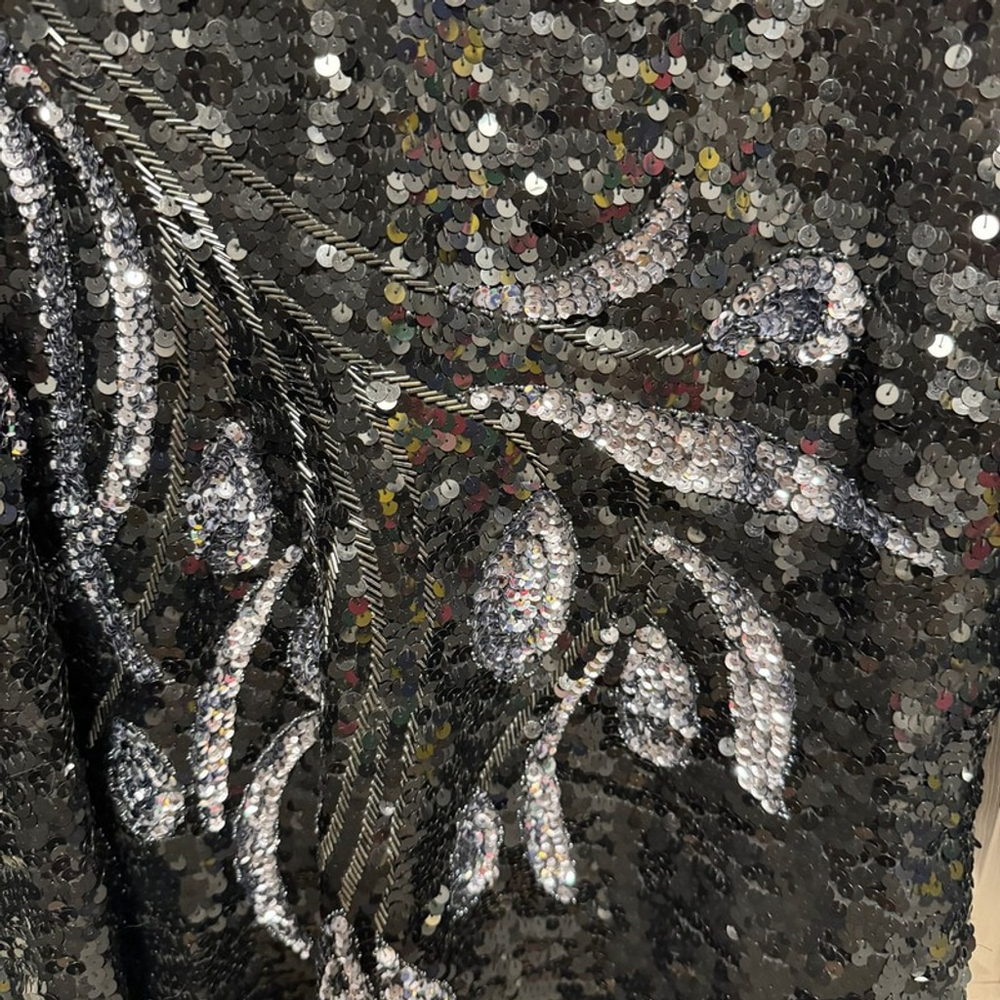 Vintage Black Sequin Top with Silver Leaf Design - Picture 5 of 5